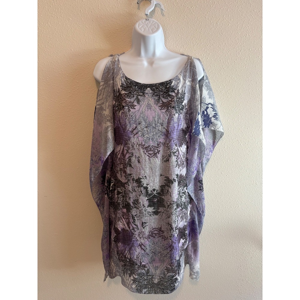Max‎ Studio Kaftan Cold Shoulder Dress Womens Small Purple Floral Boho Chic